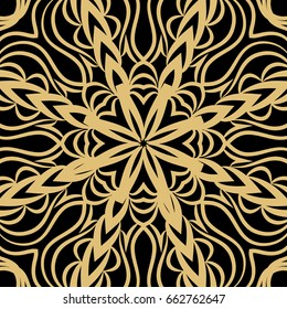 geometric floral seamless background. Tribal ethnic ornate decoration. Vector graphic illustration. gold, black color