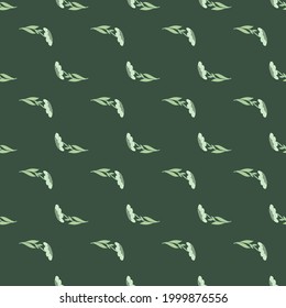 Patrón floral geométrico sin soldadura con siluetas de flores abstractas. Fondo oscuro verde. Fondo decorativo para el diseño de tejidos, impresión textil, envoltura, cubierta. Ilustración vectorial.