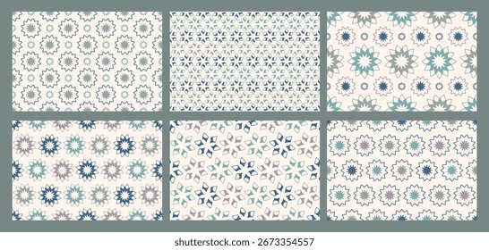 Padrão floral geométrico sem emenda. Flores abstratas, estrelas, flocos de neve. Textura simples. Design oriental. Planos De Fundo Repetidos. Ilustração vetorial