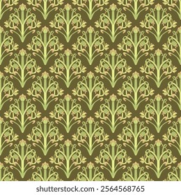 Geometric floral seamless pattern in Art Deco style - hand drawn vector illustration.