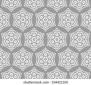 geometric floral seamless pattern background. Luxury texture for wallpaper, invitation. Vector illustration. grey, white color.