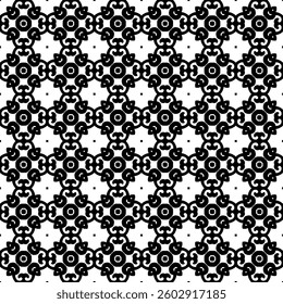 Geometric Floral Seamless Pattern in black and White. This decorative Design is perfect for backgrounds, wallpapers, textile prints, web elements, and packaging. It is available as an EPS file.