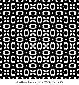 Geometric Floral Seamless Pattern in black and White. This decorative Design is available as an EPS file and is perfect for backgrounds, wallpapers, textile prints, web elements, and packaging.