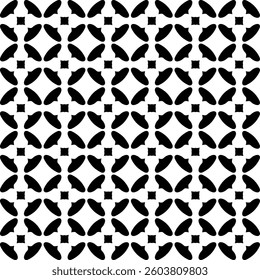 Geometric Floral Seamless Pattern in black and White. This decorative Design is available as an EPS file and is perfect for backgrounds, wallpapers, textile prints, web elements, and packaging.