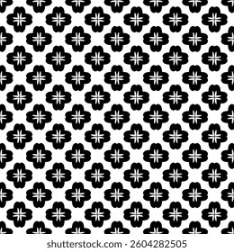 Geometric Floral Seamless Pattern in black and White. This decorative Design is available as an EPS file and is perfect for backgrounds, wallpapers, textile prints, web elements, and packaging.