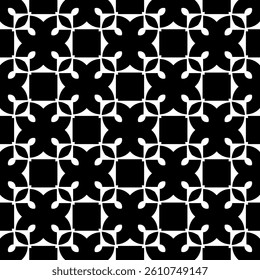 Geometric Floral Seamless Pattern in black and White. This decorative Design is available as an EPS file and is perfect for backgrounds, wallpapers, textile prints, web elements, and packaging.