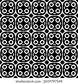 Geometric Floral Seamless Pattern in black and White. This decorative Design is available as an EPS file and is perfect for backgrounds, wallpapers, textile prints, web elements, and packaging.