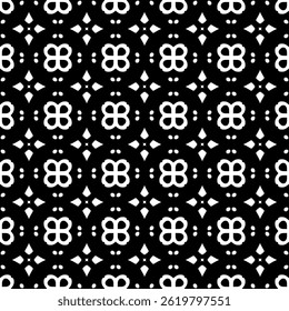 Geometric Floral Seamless Pattern in black and White. This decorative Design is available as an EPS file and is perfect for backgrounds, wallpapers, textile prints, web elements, and packaging.