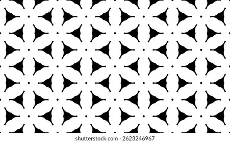 Geometric Floral Seamless Pattern in black and White. This decorative Design is available as an EPS file and is perfect for backgrounds, wallpapers, textile prints, web elements, and packaging.