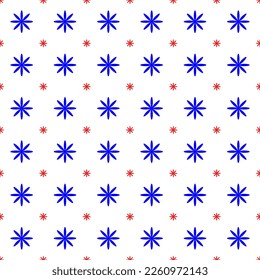 geometrisches, nahtloses Muster mit Blumen. blauer und roter Ornament auf weißem Hintergrund für Stoff, Tapete, Verpackung, Dekorationsdruck. Vintage-Kochhintergrund.