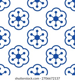 Geometric Floral Seamless Pattern with Blue and White Ornament Motifs – Clean Modern Holiday Design