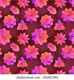 Geometric floral seamless pattern with cute flowers and berries