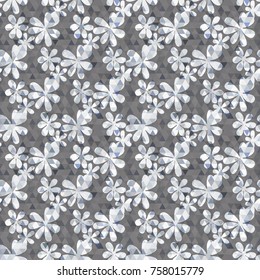 Geometric and floral seamless pattern, flowers and triangles, vector illustration