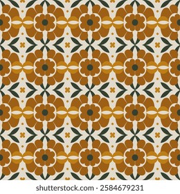 Geometric Floral Seamless Pattern in Golden Yellow and White