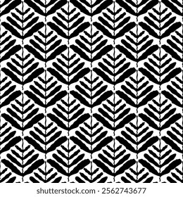 Geometric floral seamless pattern - hand drawn black and white vector illustration.