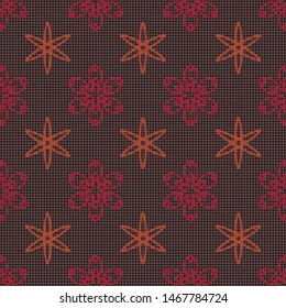 Geometric floral seamless pattern on polka dot background can be used for can be used for wallpaper, stationery, packaging and surface pattern design.