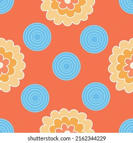 Patrón floral geométrico sin soldadura sobre fondo naranja. Para tela, papel de embalaje, embalaje, scrapbooking.