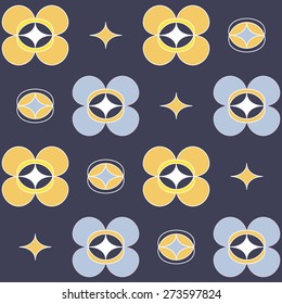 Geometric floral seamless pattern on dark background.