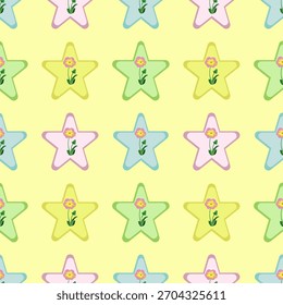 Geometric floral Seamless Pattern with Pastel and Retro Botanical Motifs
