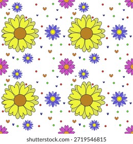  Geometric floral Seamless Pattern with Pastel and Retro Botanical Motifs. seamless Floral Pattern with Cute heart icons and Star Elements
