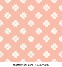 Geometric floral seamless pattern. Pink vector abstract texture with curved shapes, floral silhouettes. Elegant background in oriental style. Delicate ornament. Repeatable design for decor, wallpapers