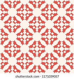 Geometric floral seamless pattern. Vector abstract ornamental texture with curved shapes, flower silhouettes, grid, repeat tiles. Elegant red and beige background. Stylish design for decor, wallpapers