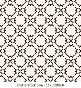 Geometric floral seamless pattern. Vector abstract texture with curved shapes, flower silhouettes, carved grid, lattice, mesh. Elegant black and white ornamental background. Oriental style ornament