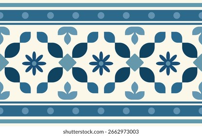 Vector geométrico floral sin fisuras.   azul y crema, EPS