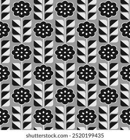 Patrón geométrico floral sin fisuras. Fondos de Vector blanco y negro. Adornos gráficos de damasco. Ilustración vectorial