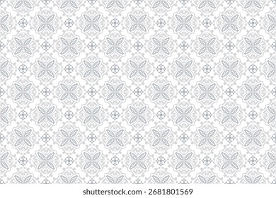 Geometric floral seamless patterns. grey and white vector backgrounds. Simple illustrations
