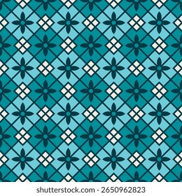 Geometrische Floral Square Pattern met Dark Teal en Turquoise Color Palette Naadloze Achtergrond