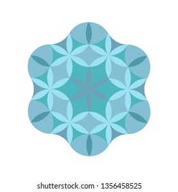 Geometric floral surface. Beautiful blue shapes composition. Oriental ornament. Isolated abstract logo. Islamic design for print on pillow, tiles, bandana, carpet. Flower of life vector illustration. 