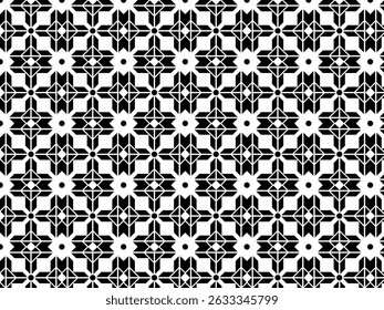 Patrón geométrico de azulejos florales en blanco y negro para un diseño textil y de superficie moderno