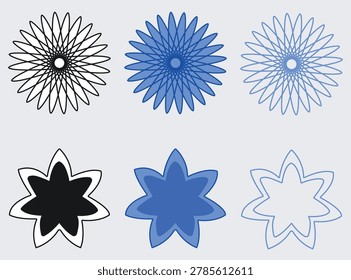Geometric floral vector spirograph mandalas and doodle flower icons set