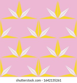 Geometric floral yellow pattern seamless vector, pink background design. Ornament for fabric, wallpaper, packaging, Decorative print.