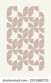 Patrón floral geométrico en beige y rosa pastel inspirado en el estilo de diseño moderno de mediados de siglo. Ilustración gráfica para una decoración de pared única, textiles y diseño de interiores.