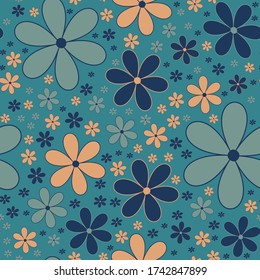 Geometric florals. Scandinavian folk art vector seamless repeat pattern. Perfect for home decor, fabrics, upholstery, wallpaper, print and packaging, kids products and stationary, 

