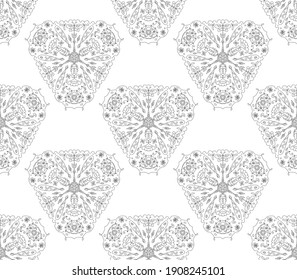 Geometric floristic vector seamless pattern with plant natural elements on a white background. This abstract geometric floral seamless pattern is great for textiles, paper, background for cards, more.