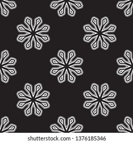 Geometric flower background seamless floral shapes pattern abstract minimalist fabric block print classic contrast colour graphic ornamental style. Casual repeat textile tile design black, white color