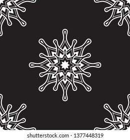 Geometric flower background seamless floral shapes pattern abstract minimalist fabric block print classic contrast colour graphic ornamental style. Casual repeat textile tile design black, white color