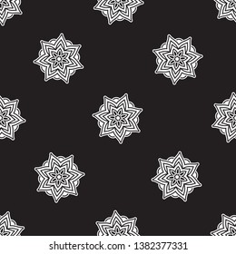 Geometric flower background seamless floral shapes pattern abstract minimalist fabric block print classic contrast colour graphic ornamental style. Casual repeat textile tile design black, white color