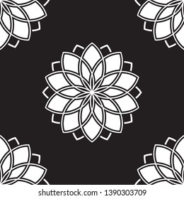 Geometric flower background seamless floral shapes pattern abstract minimalist fabric block print classic contrast colour graphic ornamental style. Casual repeat textile tile design black, white color