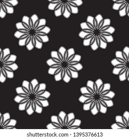 Geometric flower background seamless floral shapes pattern abstract minimalist fabric block print classic contrast colour graphic ornamental style. Casual repeat textile tile design black, white color