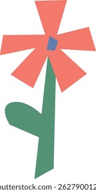 A geometric flower blooms with paper-cut petals and a stem.  A stylized blossom stands tall, showing a single leaf on its stalk. Cartoon vector illustration