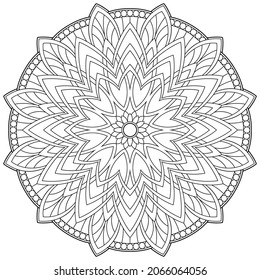 Geometric flower. Contour drawing of a mandala on a white background. Vector illustration