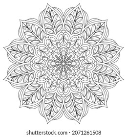 Geometric flower. Contour drawing of a mandala on a white background. Vector illustration
