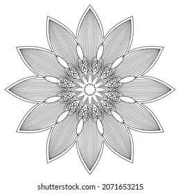 Geometric flower. Contour drawing of a mandala on a white background. Vector illustration