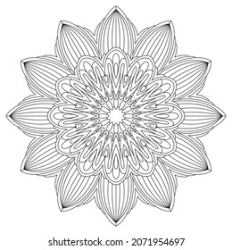 Geometric flower. Contour drawing of a mandala on a white background. Vector illustration