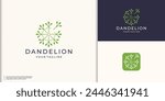 geometric flower dandelion logo style concept in circle shape design. green color logo brand icon.