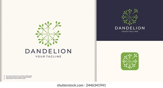 concepto geométrico del estilo del logotipo del diente de león de la flor en el diseño de la forma del círculo.